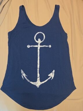 Awake Navy Tank Top with White Anchor Graphic